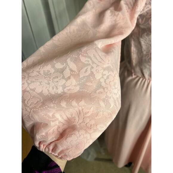 dress 1980s sheer lace bodice ruffle front pink - Picture 5 of 10